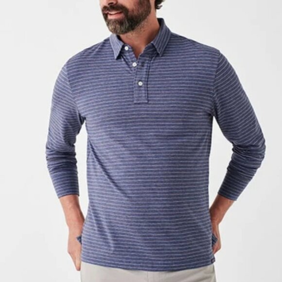 Faherty Gray Stripe Long Sleeve Movement Polo Size Large - Picture 2 of 14